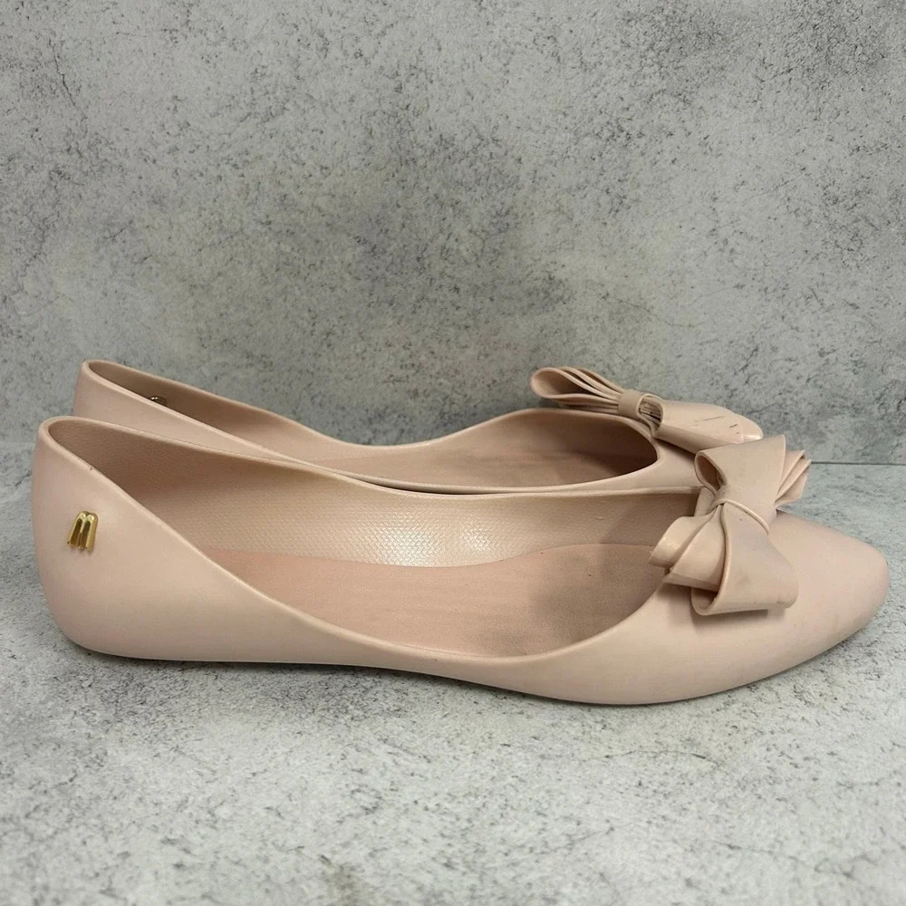 Melissa Soft Pink Rubber Pointed Bow Flats Size 8